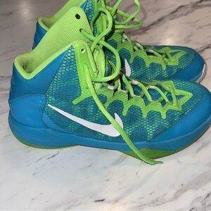 Vibrant Blue/Neon Green Nike Zoom High-Top Basketball Shoes - Size 7.5